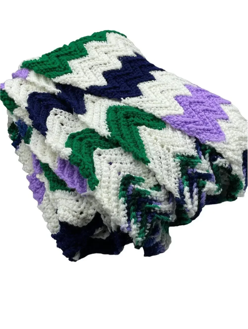 Vintage Handmade Crochet Chevron Afghan: Wool Lap Blanket, Cottagecore Decor